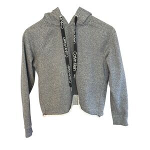 Calvin Klein Performance Womens Gray Cropped Hoodie Logo Drawstring Sweatshirt S